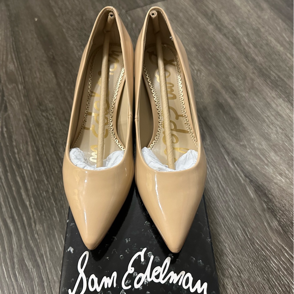 Sam Edelman Beige Dori Pointed Kitten Heel Pumps